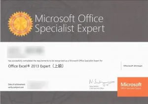 MOS（Microsoft Office Specialist）認定証　横浜市中区元町のシアルパソコンスクールの対策講座